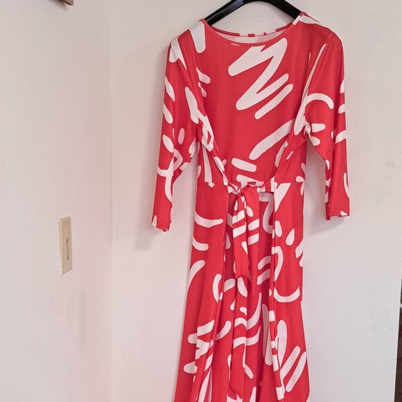 Maxi Dress Long Sleeve Abstract Print Casual Crew Neck Smocked Dress Size 2XL - Picture 3 of 9